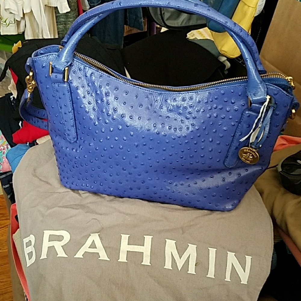 Brahmin blue ostrich leather handbag